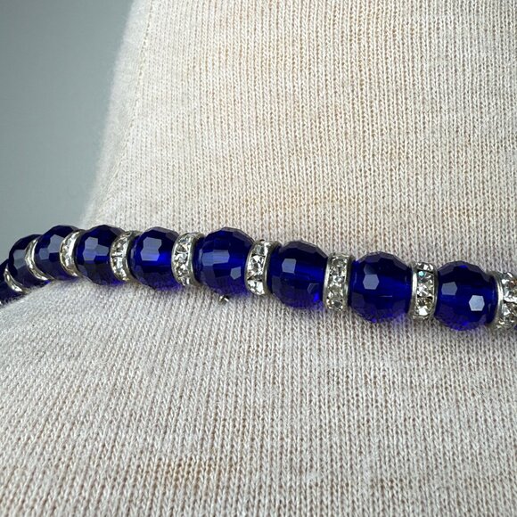 Alexander Kalifano Blue Glass Bead Crystal Rhinestone Necklace 18.5" - Picture 9 of 10